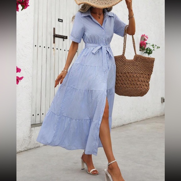 Luxe striped button down belted maxi dress - Picture 14 of 16